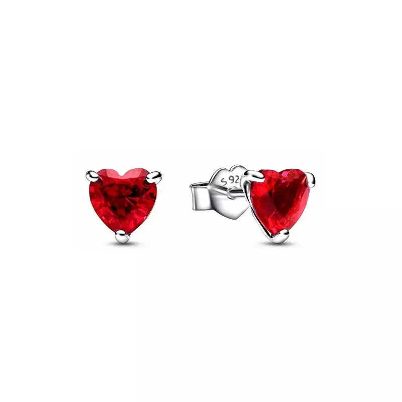 925 Sterling Silver Colar em forma de coração e anel Set, Red Jewelry Set com Fitting Design, Pulseira Pandora Original, DIY, alta qualidade