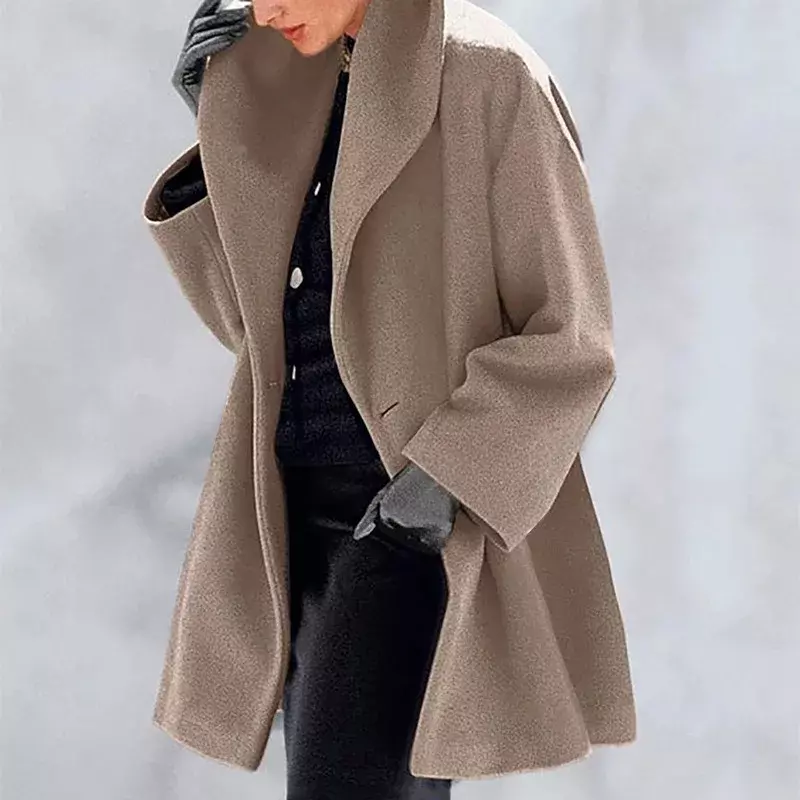 Winter 2022 Damen Woll mantel lässig lose Kapuze Misch mantel Mode Knopf einfarbig Büro Damen jacke