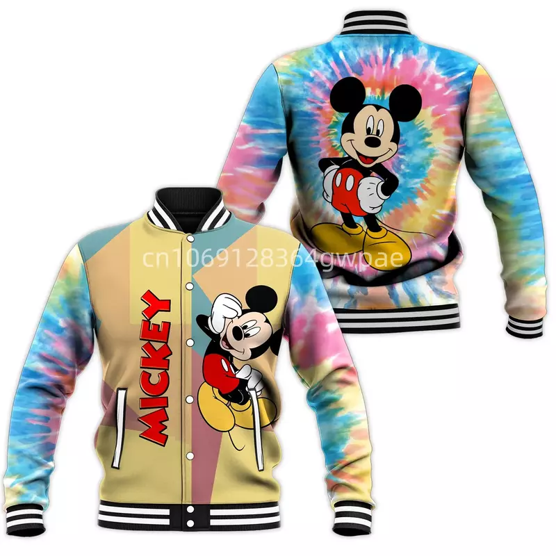 Jaket Baseball Disney Mickey Mouse, Sweatshirt Kasual Pria Wanita, jaket Hip Hop, Harajuku, pakaian jalanan, mantel Varsity longgar, mantel #001
