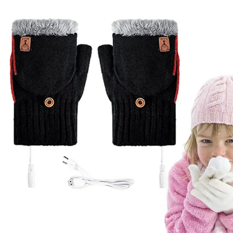 ถุงมือทำความร้อนสำหรับผู้หญิงแบบชาร์จไฟผ่าน USB ได้ถุงมือพิมพ์ความร้อนแบบถักถุงมือฤดูหนาว