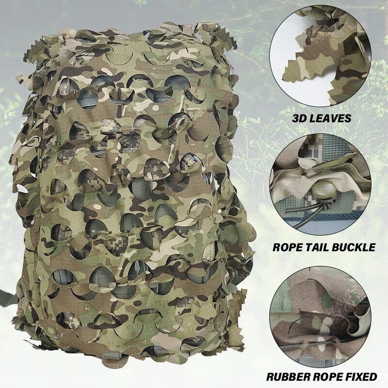 3D Camo Net Backpack Cover 60L 80L  Laser Cut Camouflage Hunting Backpack Cover Paintball Paratrooper Hunting Accessories