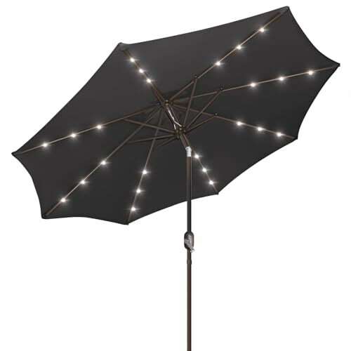 Sombrilla Solar de 9 pies para exteriores, paraguas con 24 luces LED, color gris