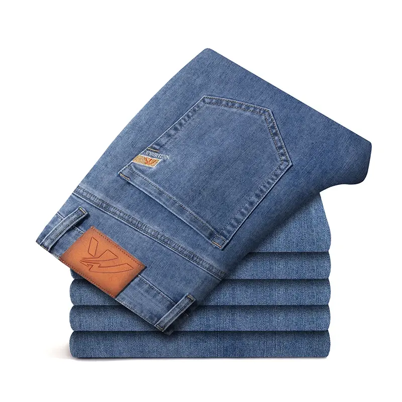 Wiosenne letnie męskie proste cienki dżins jeansy młodzieńcza witalność lekka bawełniana spodnie ze stretchem męskie spodnie Streetwear