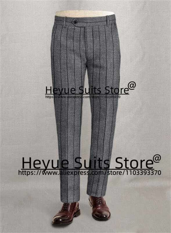Dark Grey Stripe High Qublity Men Suits Slim Fit Notched Lapel Groom Formal Tuxedos 2 Pcs Sets Classic Male Blazer Costume Homme