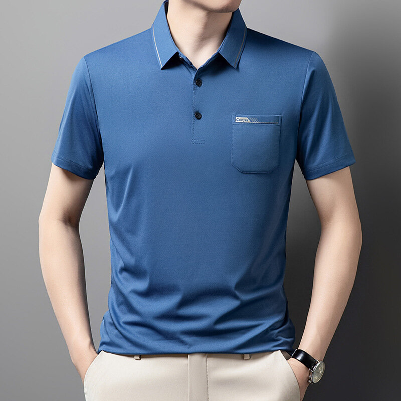 남성용 아이스 실크 반팔 폴로 셔츠, 루즈 캐주얼 통기성 티셔츠, 2024 신제품