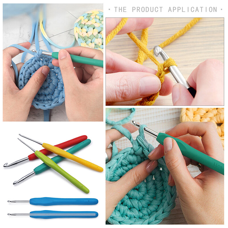 Novo Crochet Gancho 2.5-6.0mm Alumínio Crochet Agulhas Com Colorido Borracha Macia Grip Almofada Alças Agulhas De Tricô
