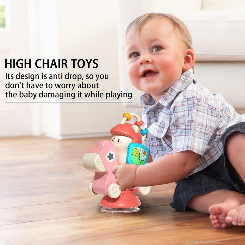 Wysokie krzesełko zabawki z przyssawkami zestaw tac zabawka dla rozwoju i interaktywnej zabawy 5 w 1 koń kreskówkowy zabawki Spinner ząbkowanie