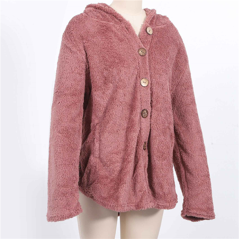 Cappotto da donna Oversize bottone in peluche top Cardigan allentato con cappuccio Outwear giacca invernale, rosa 5XL