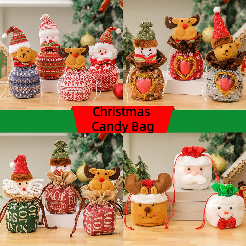 Bolsas de cartón con cordón para dulces de Navidad, bolso de mano de Papá Noel, muñeco de nieve, galletas, comida, fiesta de Navidad, decoración de galletas, bolsa de regalo para niños