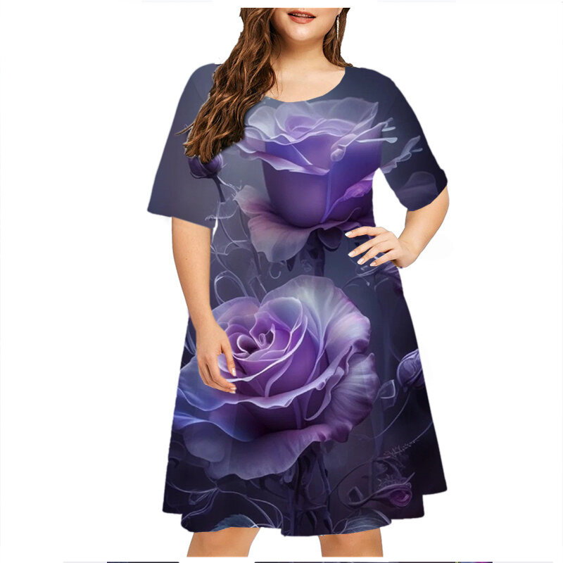 2023 Summer Dresses Women Fashion Short Sleeve Loose Dresses Casual 3D Flower Print Party Dress Female Plus Size 6XL Sundress