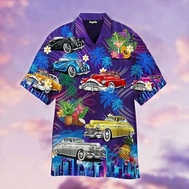 Camisas con estampado 3d de coche Vintage para hombres y mujeres, camisa hawaiana de moda unisex, blusa de gran tamaño de manga corta para playa, camisa de solapa para hombres, Cuba