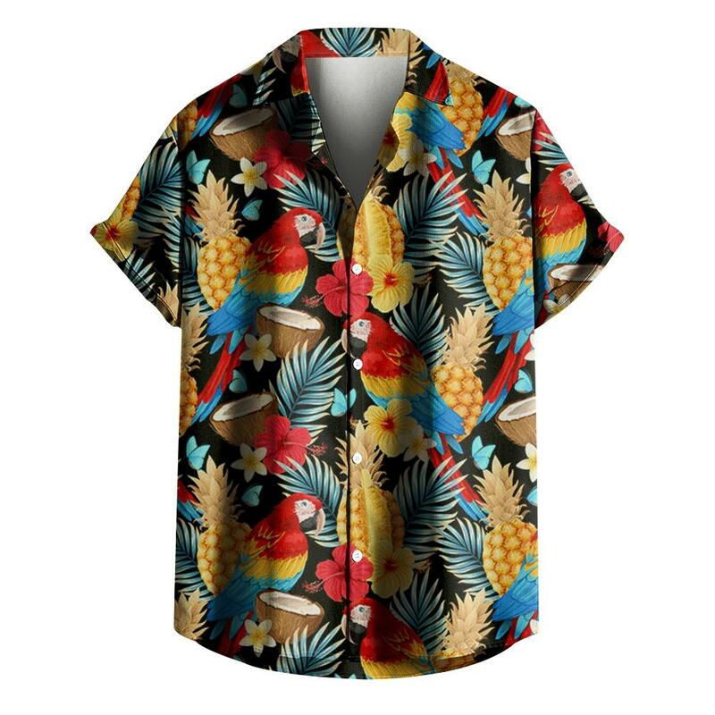 Гавайская рубашка мужская с 3D-принтом, модная уличная одежда на пуговицах, с коротким рукавом, с лацканами, гавайская блузка, лето