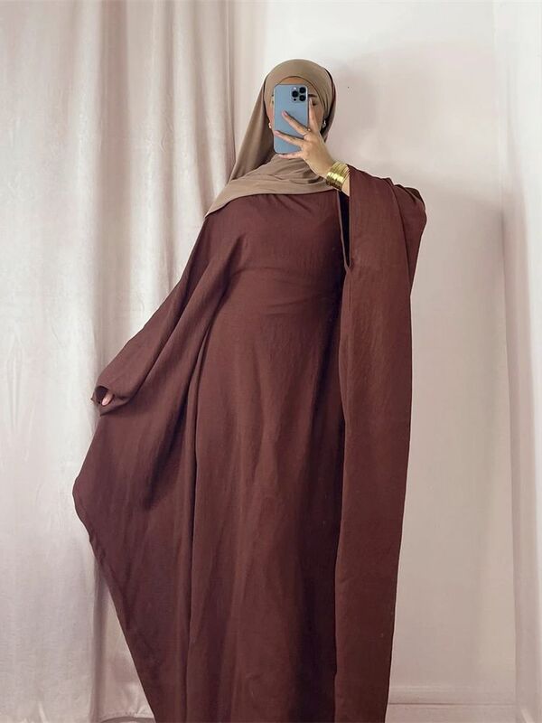 Ramadan Eid Khimar Linen Butterfly Batwing Abaya Dubai Luxury Turkey Islam Muslim Kaftan Modest Dress For Women Kebaya Damen