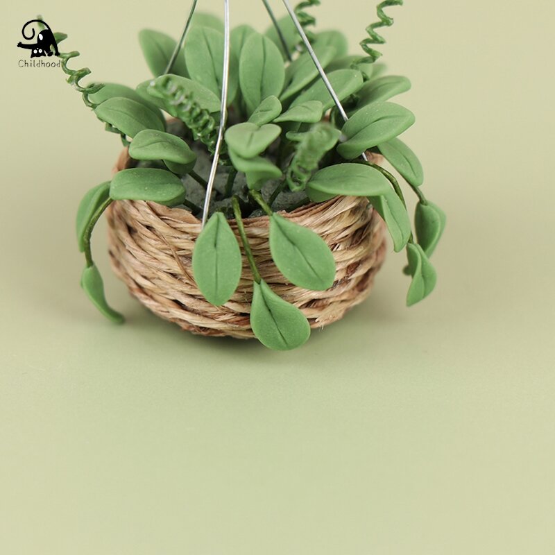 1:12 Miniature Hanging Potted Plant Pots Fairy Garden Flower Clusters Basket Miniature Gardening For Doll House Decor