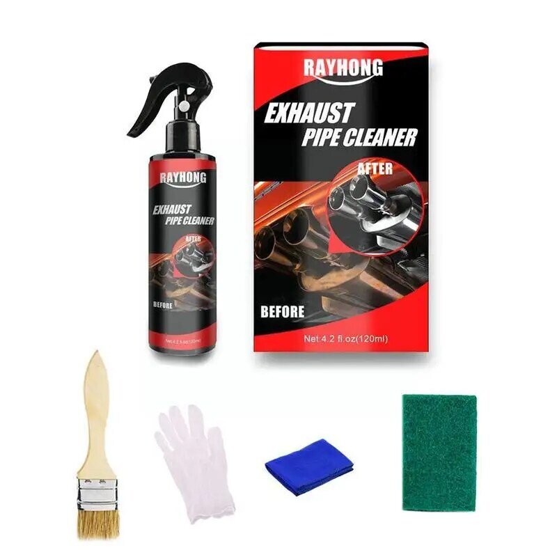 120ml Car Motorcycle Exhaust Pipe Cleaner with Sponge Repair Tool Maintenance and Brush J2E9