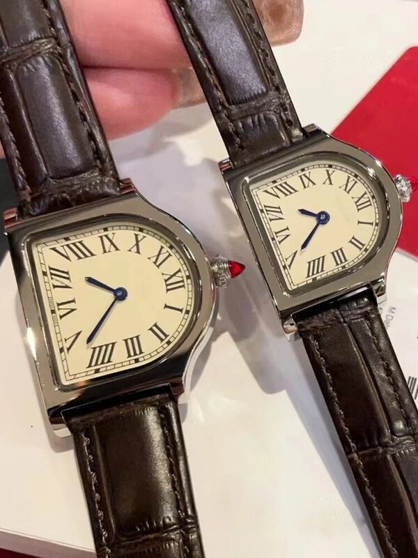 Designer steel case cowhide strap irregular quartz watch 2024 Women's new seat clock Fashion luxury watch everything watches