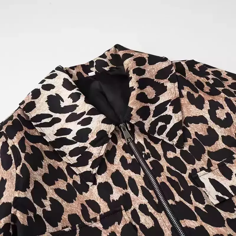 Casaco leopardo feminino de manga longa, casaco Y2K solto com zíper, jaqueta de lapela de motocicleta, moda de rua, alta qualidade, novo, 2022