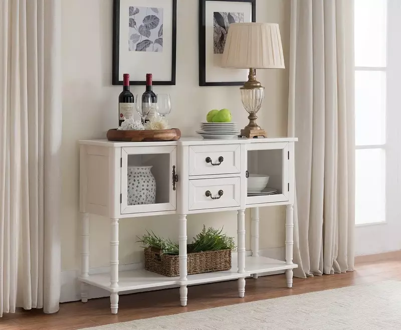 Wood Buffet Sideboard Cabinet Console Table, Cream White