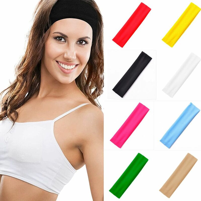 Bando olahraga modis untuk wanita, ikat rambut elastis warna polos Yoga lari Fitness menyerap keringat