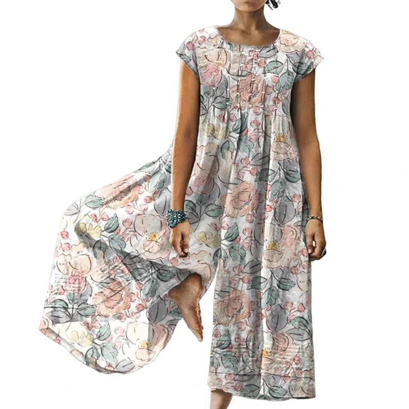 Atmungsaktive Sommerkleid ung Retro-Print Jumps uit mit weitem Bein für Frauen stilvolles einteiliges Outfit für Urlaub Arbeit Frauen Sommer