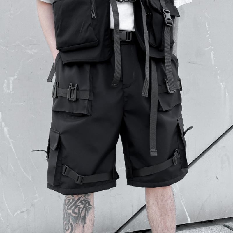 Multi-pocket Cargo Shorts Men Black Outdoors Fashion Shorts Male Hip Hop Knee Length Short Pants Men New Streetwear