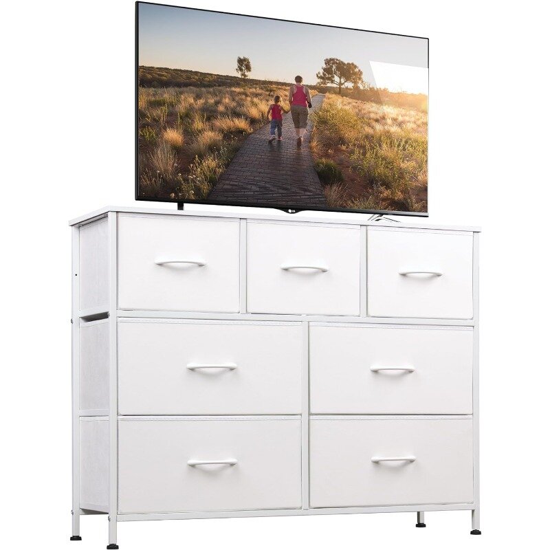 Dresser TV Stand com gavetas de tecido, Media Console Mesa com Metal Frame e Wood Top, Entertainment Center