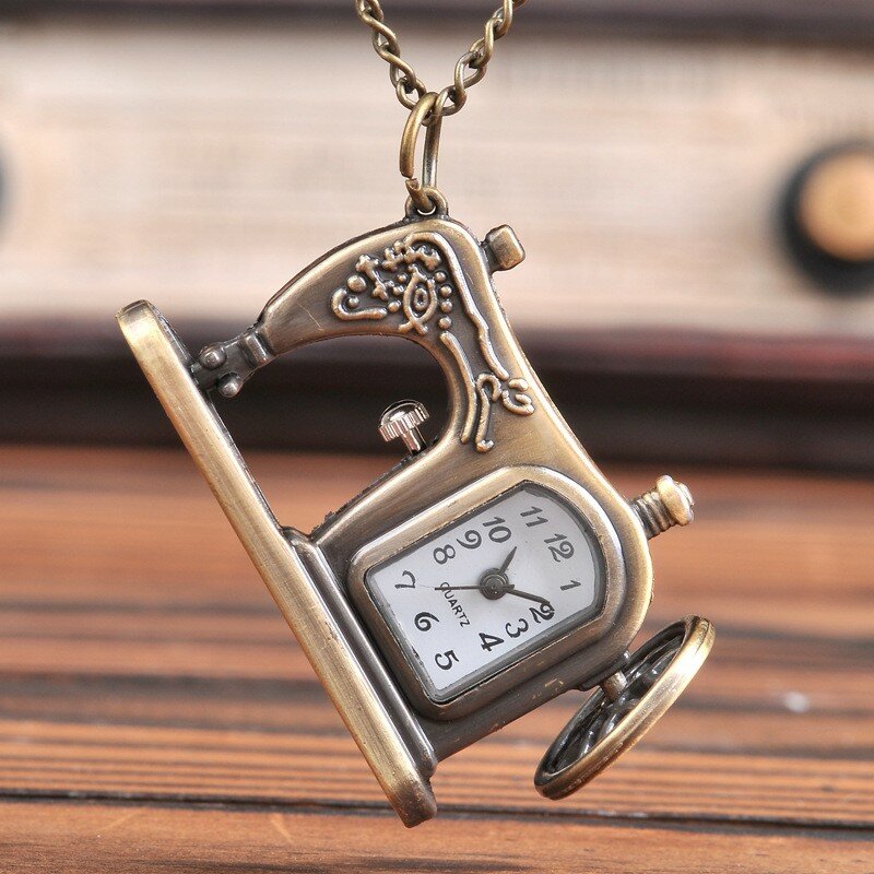 Vintage Small Palace Sewing Machine Pocket Watch, European and N Style, Sweater Chain, Ornaments, Female, Students, Cute