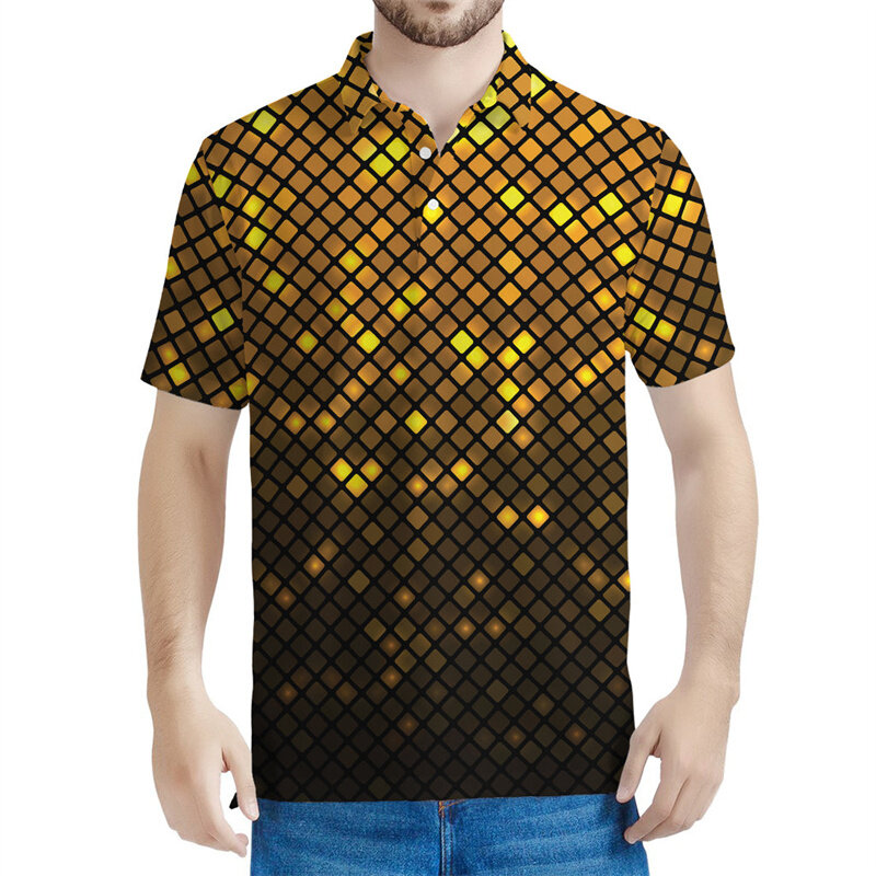 남성용 빈티지 다채로운 디스코 조명 그래픽 폴로 셔츠, 3D 프린트 티셔츠, 여름 스트리트 반팔 Y2k 상의, 루즈 티셔츠