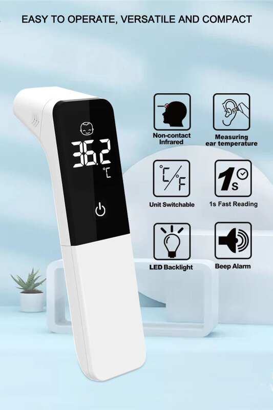Termómetro digital LED sin contacto, dispositivo médico infrarrojo, adecuado para adultos y niños, preciso y rápido
