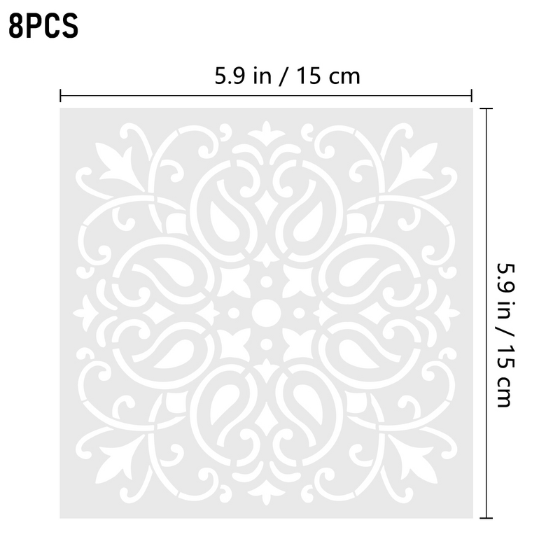 SUPVOX 8pcs Premium Reusable Stencils Set Hollow out Mandala Painting Stencil Floor Wall Tile Fabric Wood Stencils