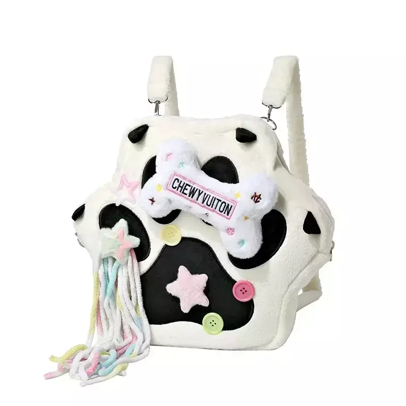 Bolsa de Cosplay de Anime Lolita Unisex, bolso de hombro Kawaii con garra de gato, mochila de felpa blanca Y2K, accesorio de disfraz para fiesta de Halloween