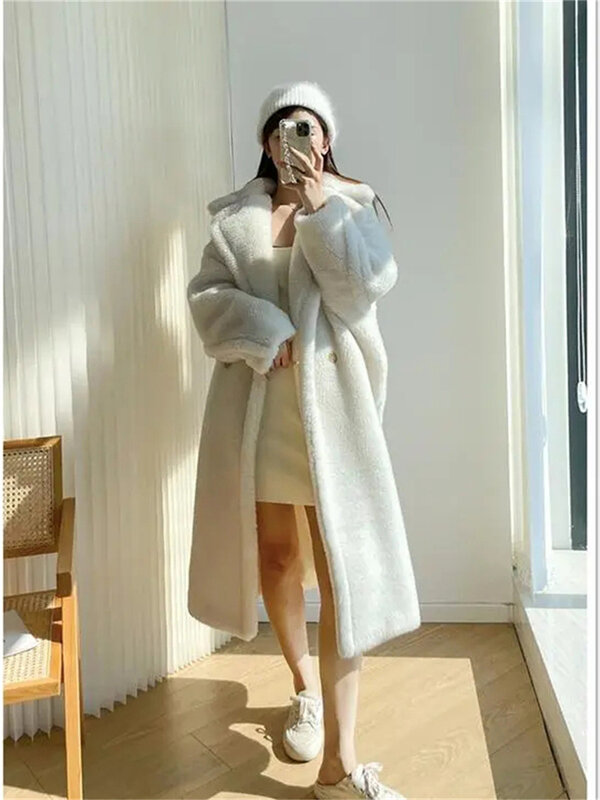 女性のためのeddyフェイクファーコート、ぬいぐるみジャケット、厚くて暖かい、大きくて長い、豪華でエレガント、高品質、韓国スタイル、冬