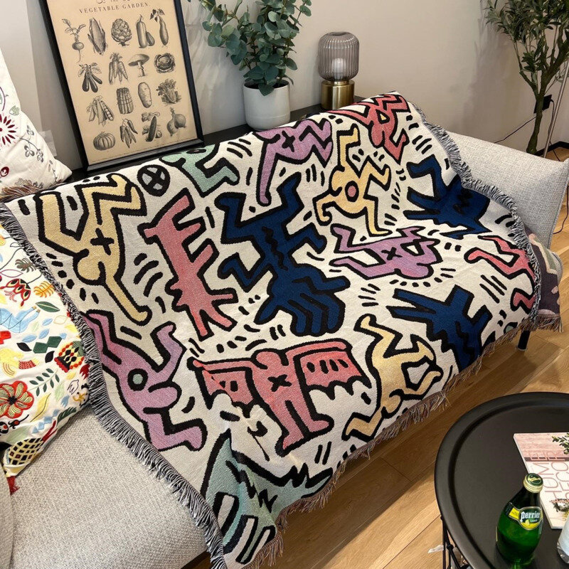 Keiths Harings koc Graffiti Messy Puzzle rzut koc Sofa obejmuje Chic Cobertor osłona przeciwpyłowa koc chłodzący do łóżka