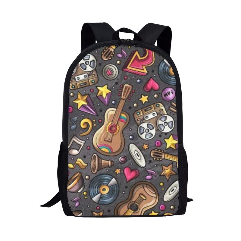 Tas punggung sekolah murid laki-laki perempuan, ransel penyimpanan buku perjalanan, tas musik kartun desain instrumen musik