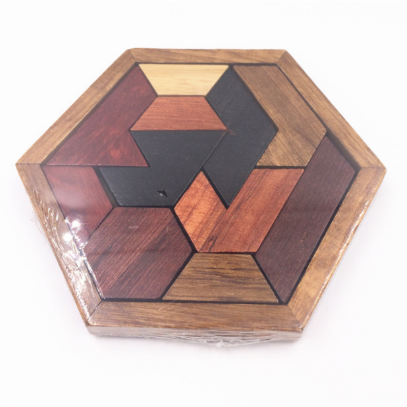 六角形の木製の幾何学的形状のパズル,教育インテリジェンスのおもちゃ,モンテッソーリのおもちゃ