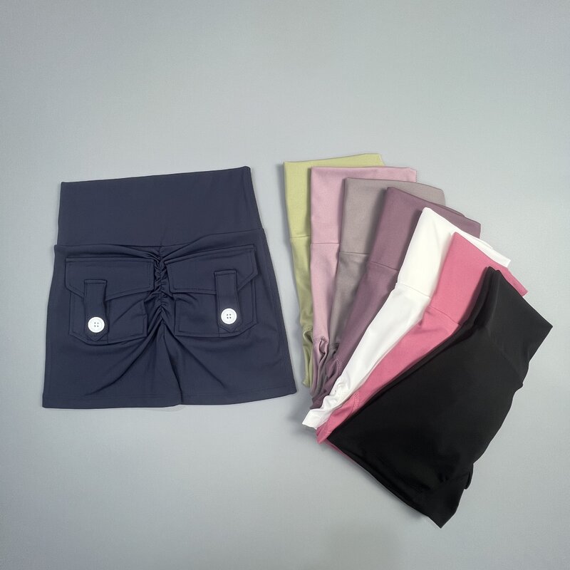 Peach Butt pantalones cortos de Fitness para mujer, pantalones de ejercicio de tres cuartos, Cargo, secado al aire, bolsillo, Yoga, elevación ajustada, Verano