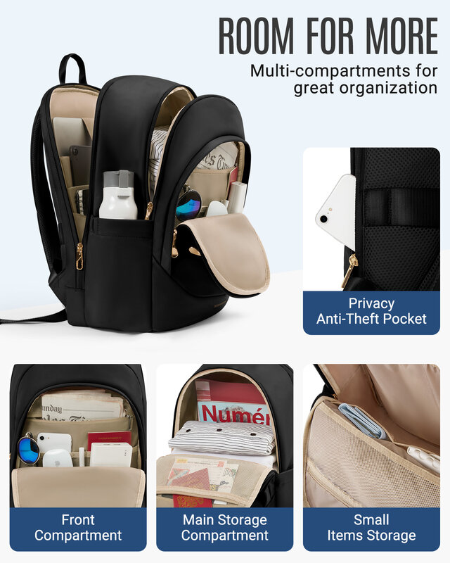 Ransel perjalanan ringan untuk wanita 15.6 inci tas punggung Laptop Anti pencurian dengan lubang pengisi daya USB tas buku kuliah tahan air