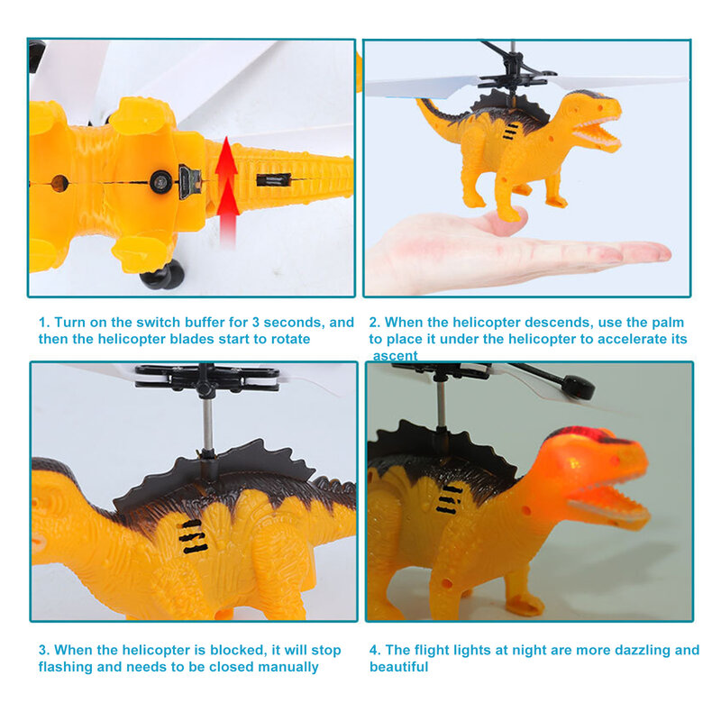 Dinossauro forma voando brinquedo, Indução infravermelha, Luzes noturnas LED, Helicóptero para crianças, Indoor para voar