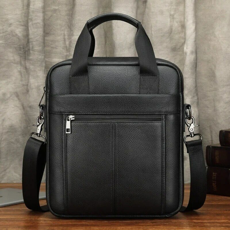 Вертикальный мужской портфель из натуральной кожи на молнии, деловая сумка из воловьей кожи, многофункциональная мужская сумка-мессенджер через плечо
