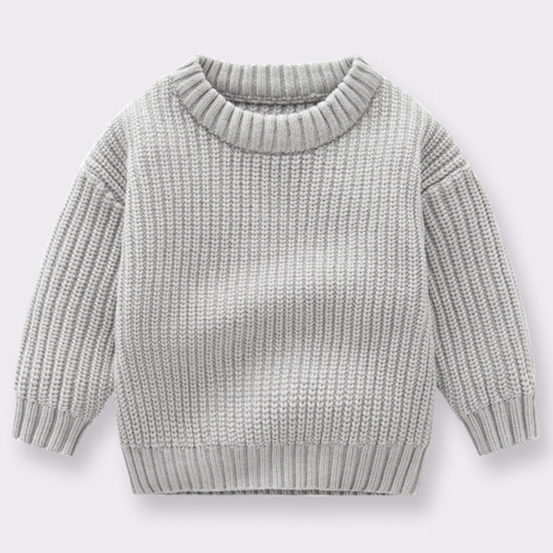 Sweater rajut anak laki-laki dan perempuan, pakaian Sweater Pullover lengan panjang warna polos musim gugur dan dingin untuk bayi cowok dan cewek