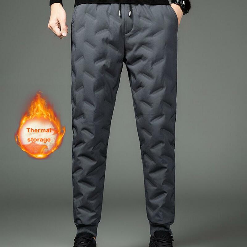 Теплые мужские брюки с флисовой подкладкой, мужские зимние Пуховые спортивные брюки с эластичным поясом, толстая флисовая подкладка, водонепроницаемая уличная одежда