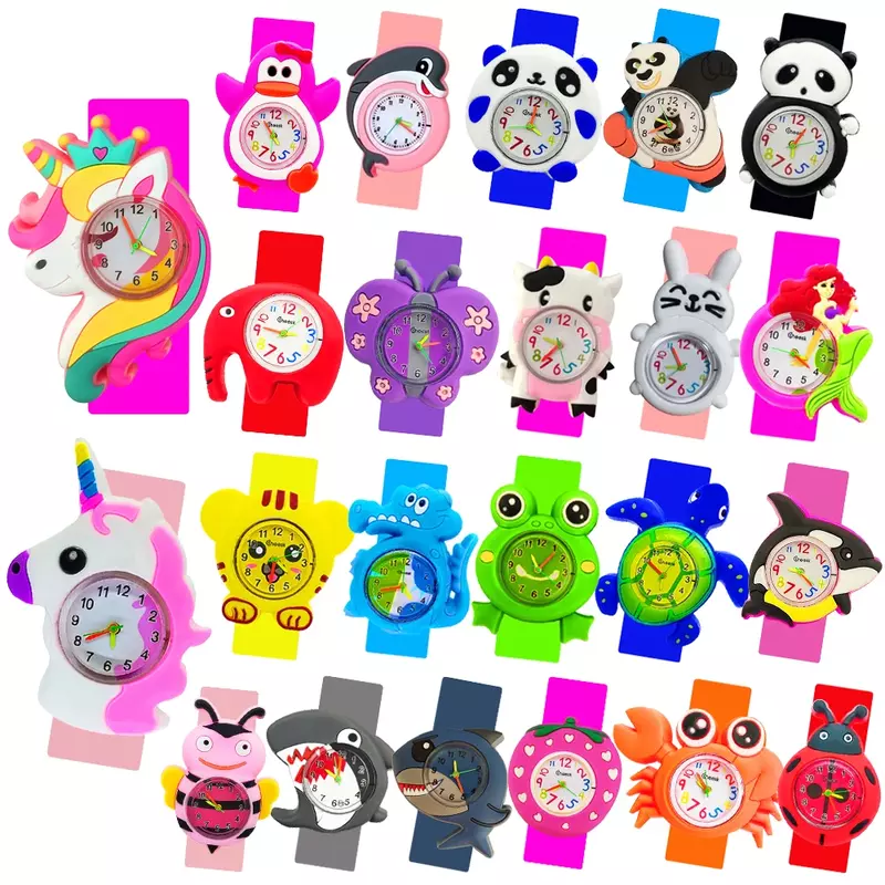 Lovely Baby Cartoon 3D Animals Boys Girls Kids Students Birthday Party Gift Study Time Toy Slap Watches With Extra Battery Clock