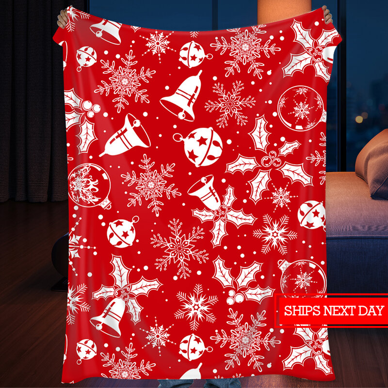 Рождественское фланелевое одеяло, рождественское шерстяное одеяло с красными снежинками | Мягкое, плюшевое, теплое зимнее одеяло