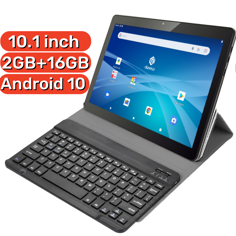 Tablet PC Android 10, 10.1 Polegada, 2GB de RAM, ROM 16GB, Tipo-C, D1019, A133 Quad-Core, WiFi, tela IPS 1280x800