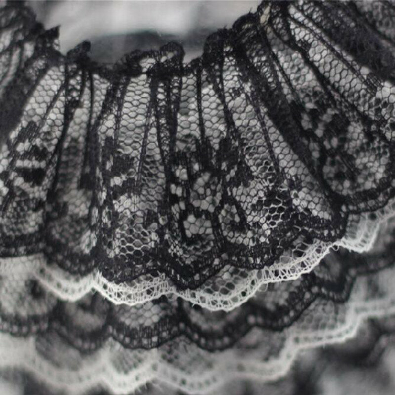 Robe en maille plissée blanche et noire, 1M, 5CM, Guipure, artisanat, couture, col, rideau, garniture en dentelle, décorée koronka, L-05