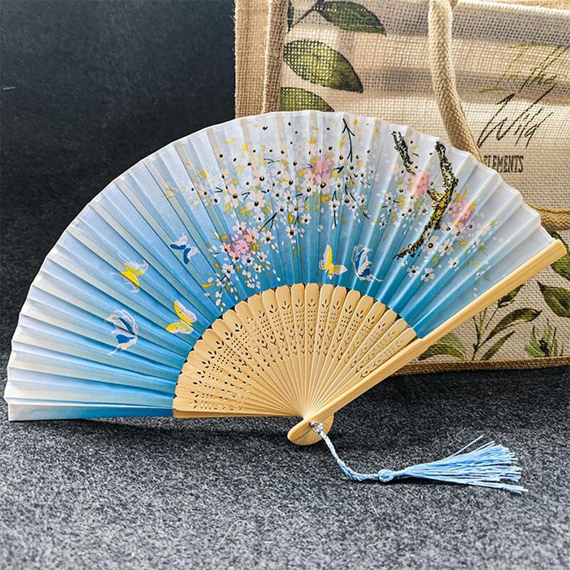 Искусственная кожа в китайском стиле с кисточками, элегантная ручная работа, складные веера для танцев, свадеб, вечеринок, стиль бамбук