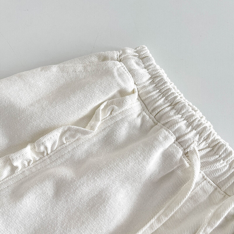 Weiße Jeans shorts für Frauen solide Patch geraffte Kante elastische Taille weites Bein Jeans weibliche Sommer neue Streetwears Shorts