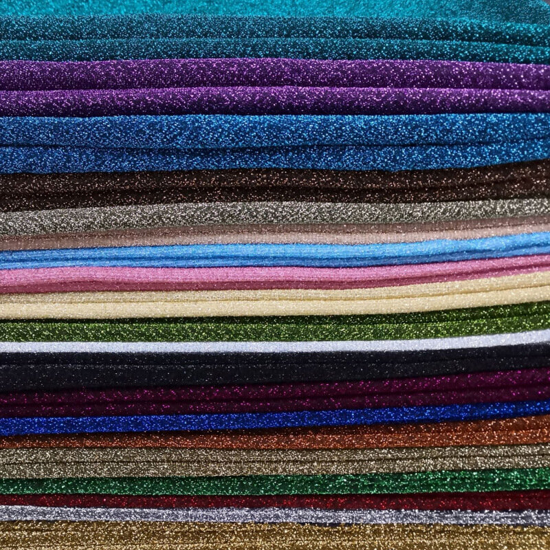 Diy alta qualidade elasticidade shimmer tecido 18 cores metálico poliéster vestuário costura festa decoração brilhante tecido largura 145cm