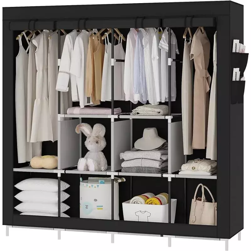 Udear-خزانة متنقلة كبيرة ، منظم ملابس مع 6 رفوف تخزين ، متوفر باللون الأسود والرمادي والبيج ، اختياري