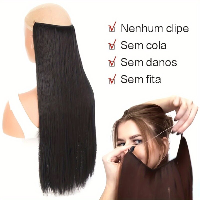 22Inch Zijdeachtig Bot Rechte Vislijn Geen Clip Haarverlenging Synthetische Haarstuk Pruik Elegantie Vrouwen Onzichtbare Nep Haarverlenging